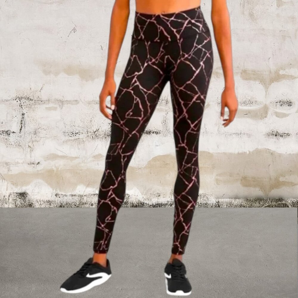 Avia Women's Black with Rose Crackle Print Leggings Size Small